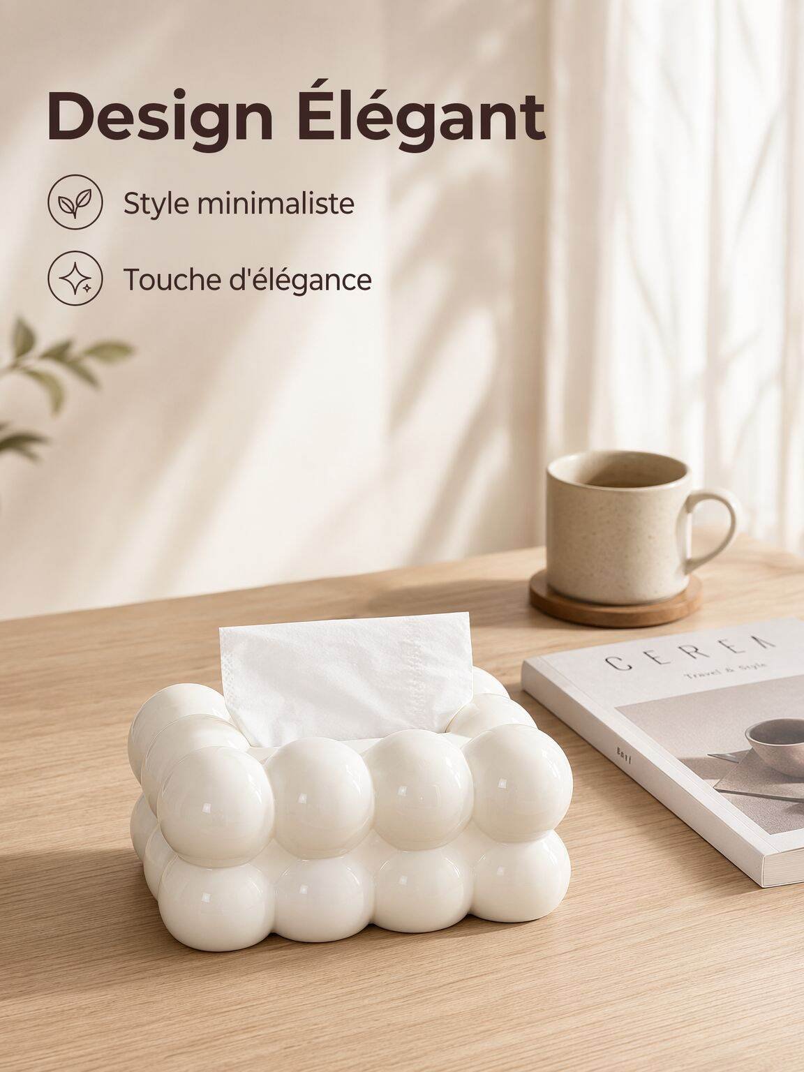 Boîte de rangement à mouchoirs style crème
