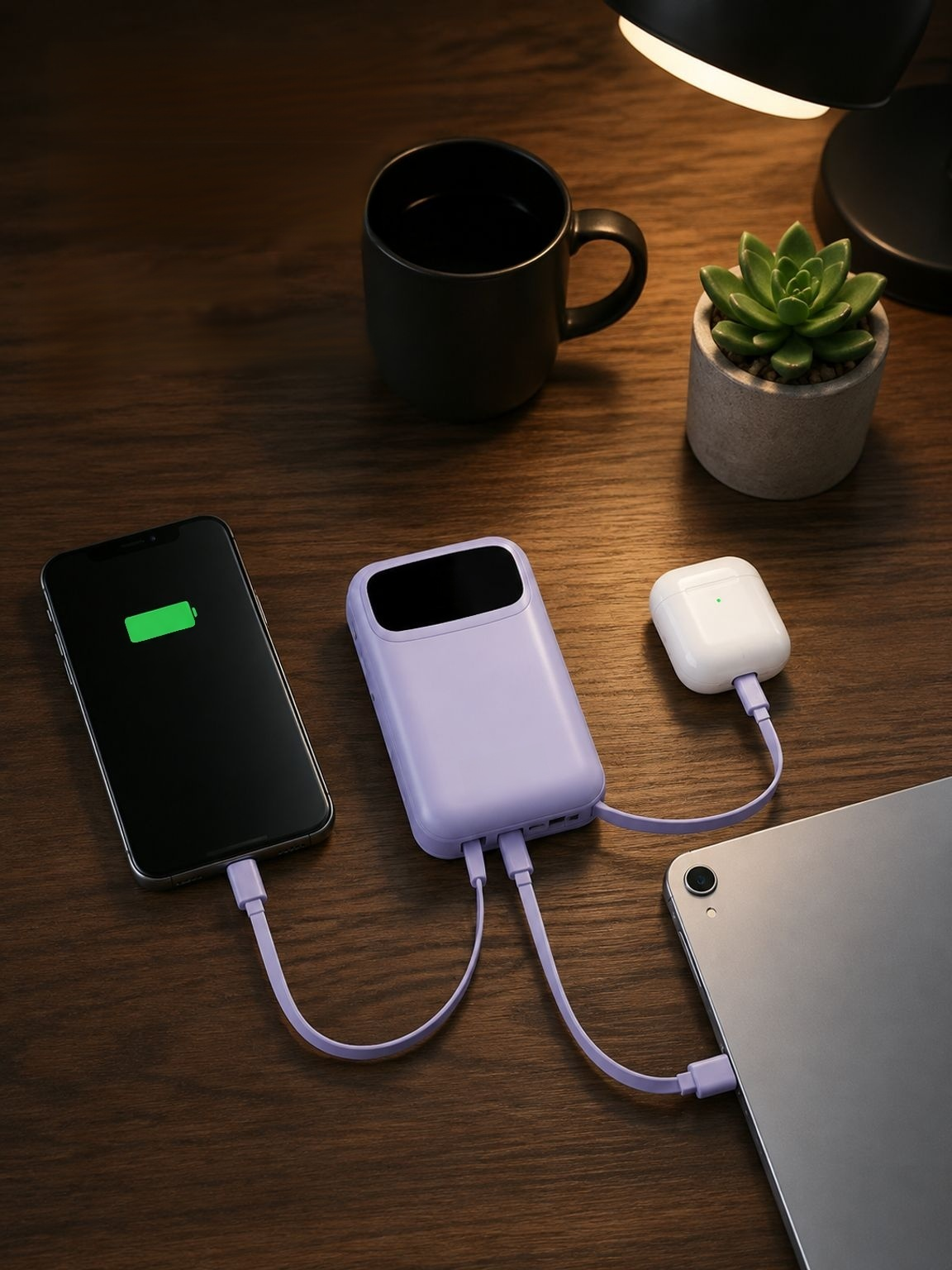 Powerbank mit Super-Schnellladung, integriertes Kabel, 20000mAh