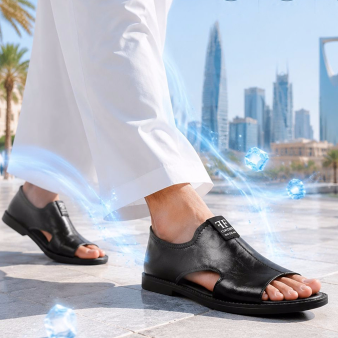 صندل جلدي فاخر بستايل تجاري ذو نعل مقاوم للانزلاق