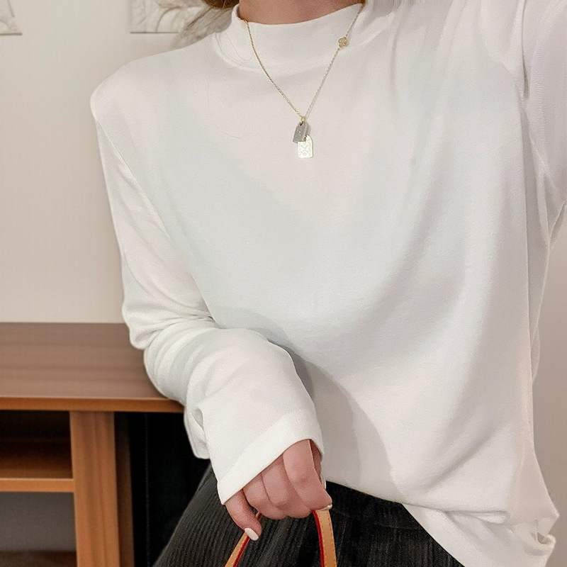スリムパッケージバックソリッドカラートップス秋と冬の長袖Tシャツボトミングシャツの女性の内側に小さなスタンドアップカラーフィットトップス