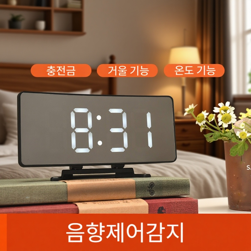 원호곡면 미러 사운드 컨트롤 알람 시계