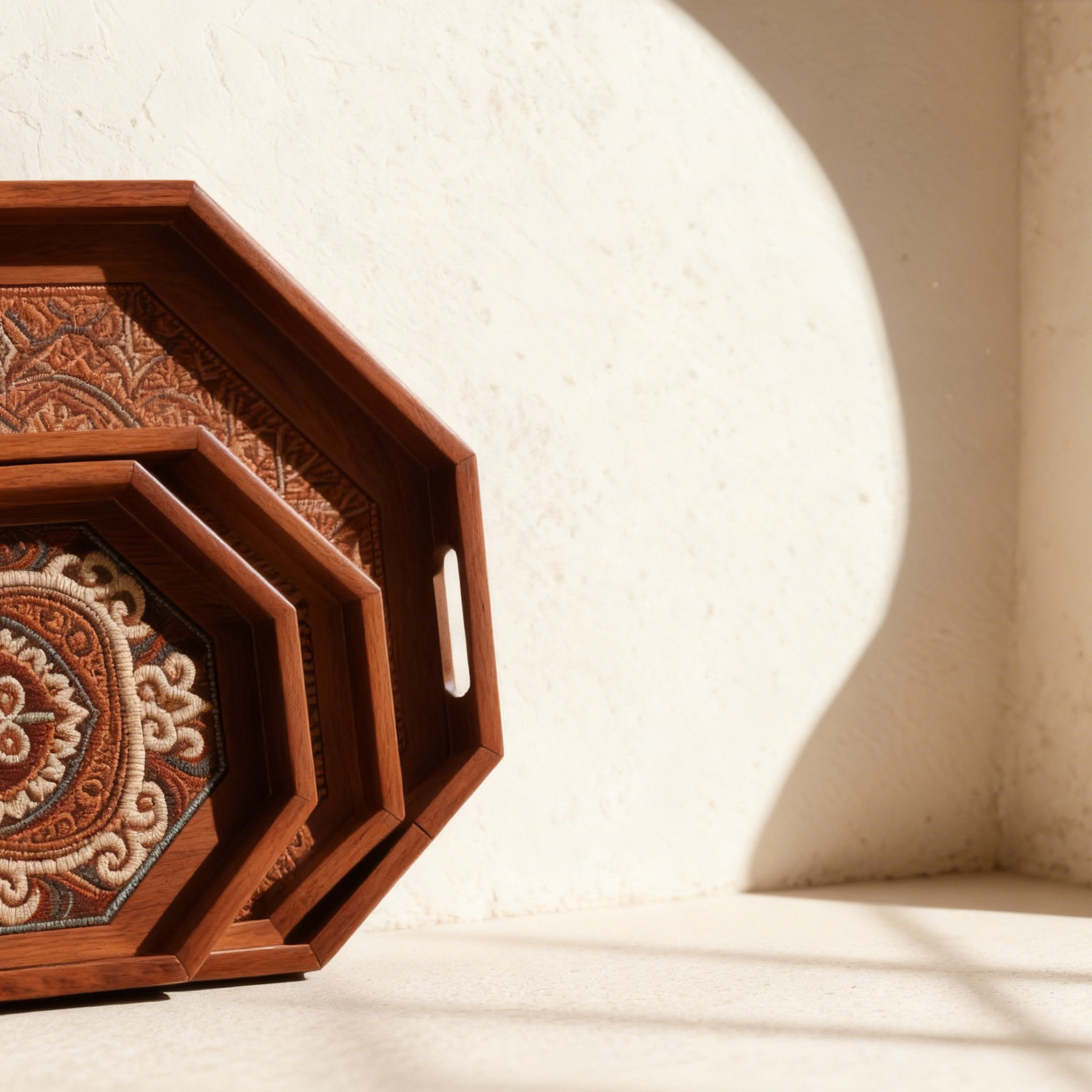 Set de 2 tăvi cu design vintage și ornamente sculptate