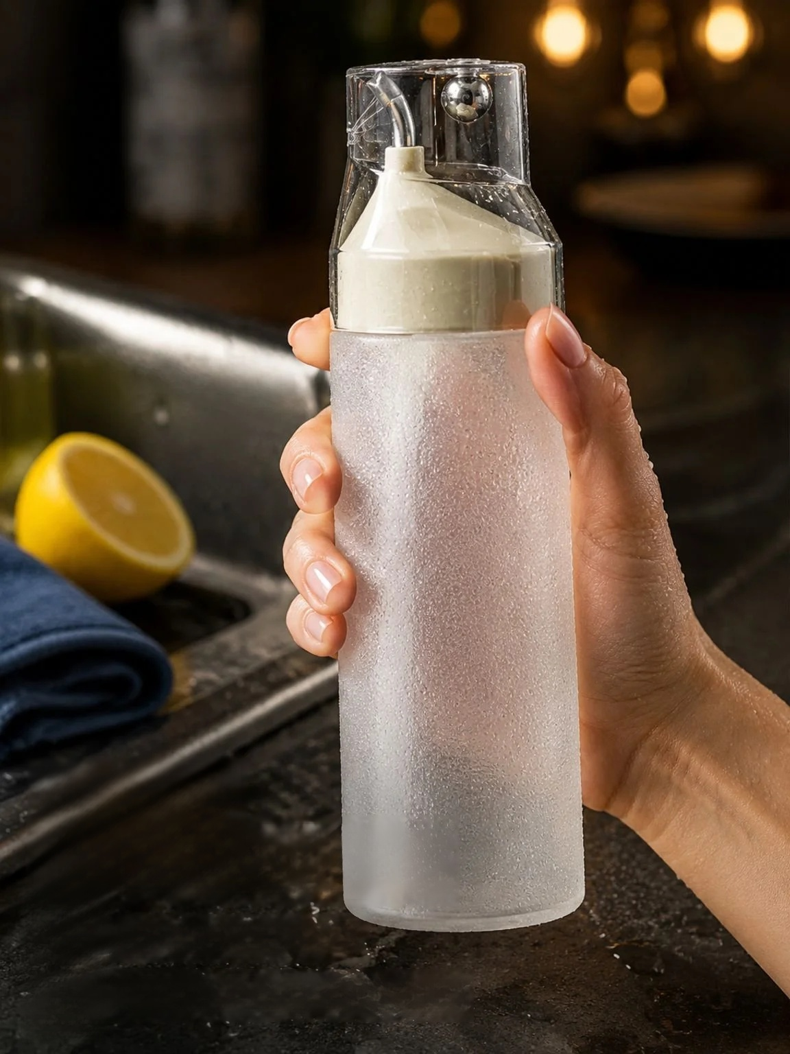 Botella de aceite con cierre seguro