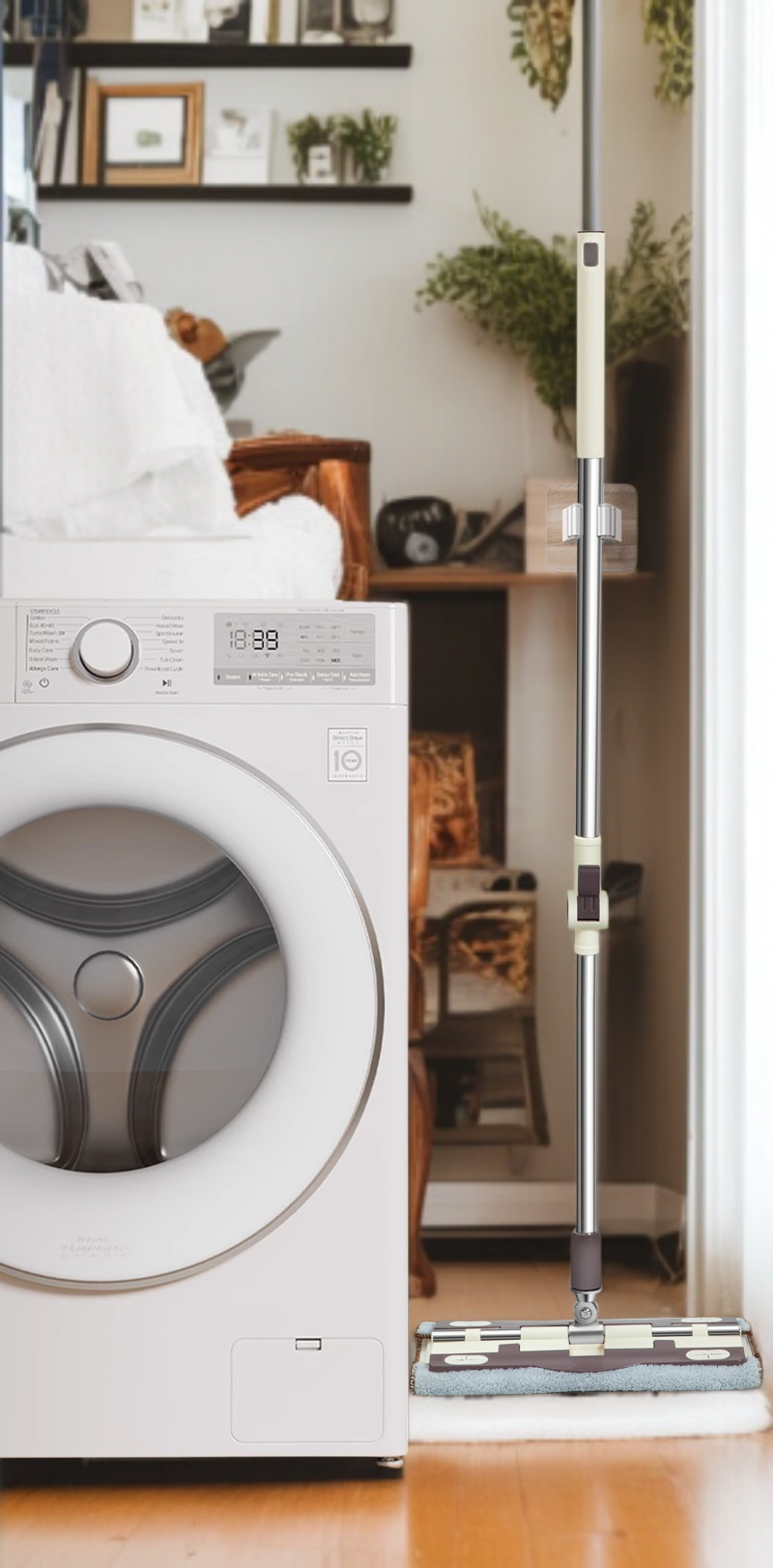 Mopa de piso fácil de usar y almacenar con mango extensible