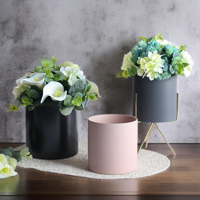 Colorful Ceramic Home Set Planter High Pot Flower Tray Round European Green Plant Planter