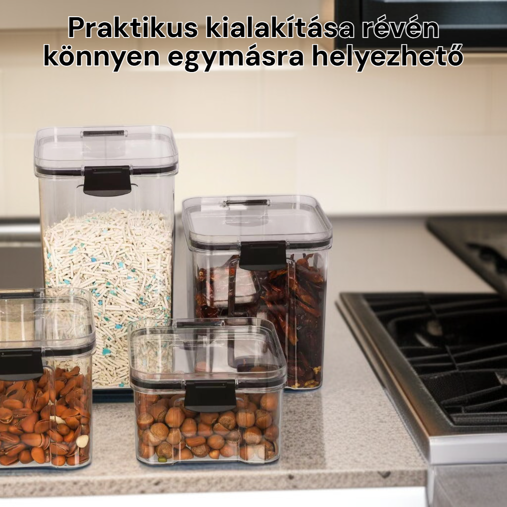 Légmentes konyhai tárolóedény gabonafélékhez, teához és rágcsálnivalókhoz