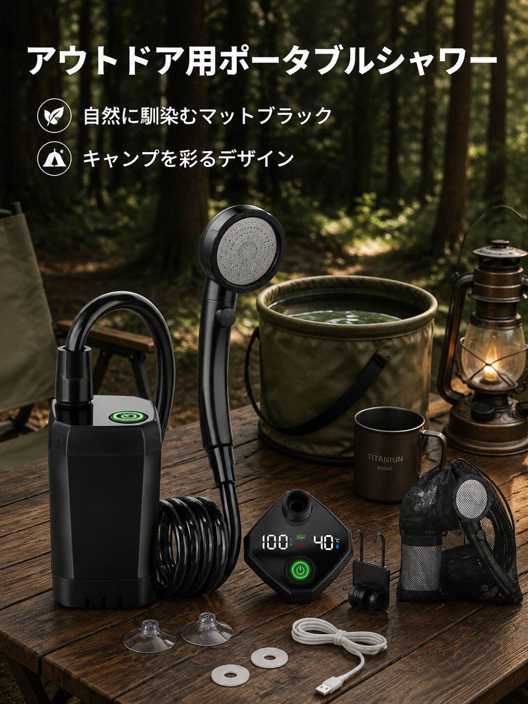スマート温度感知ポータブルシャワー