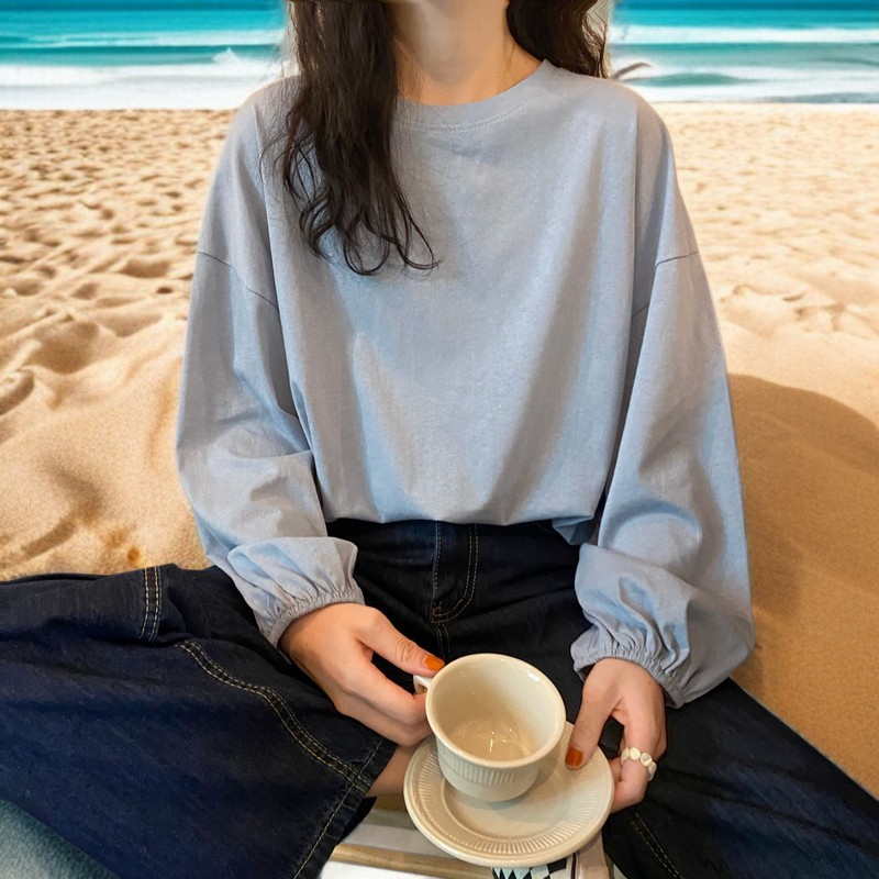 여성 얇은 맨투맨 가을 날씬해 보이는 루즈핏 벌룬 소매 긴팔 티셔츠 맨투맨 여성 맨투맨