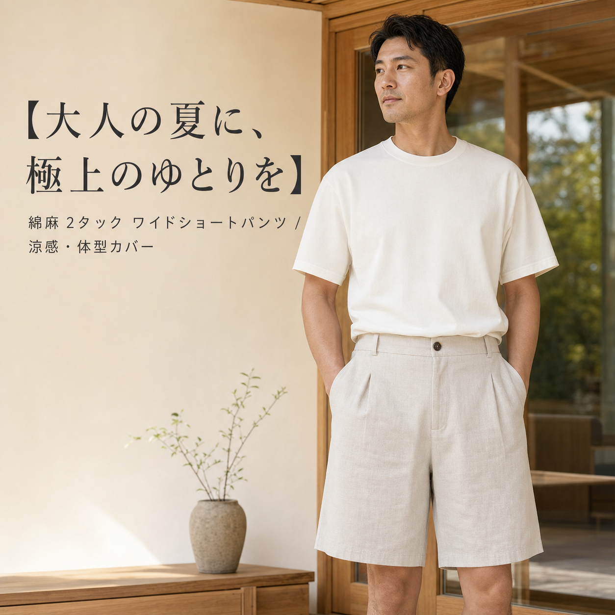 夏用オールドマネースタイル リネンゆったりメンズショートパンツ