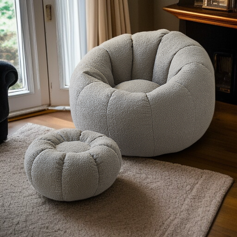 발받침이 있는 원형 빈백 의자