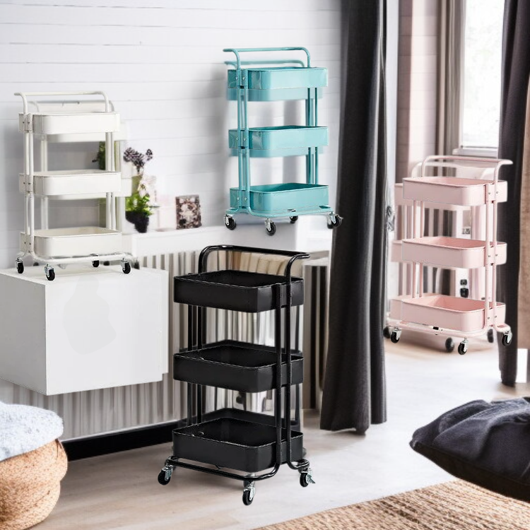 Carro de almacenamiento de 3 niveles con estantería móvil