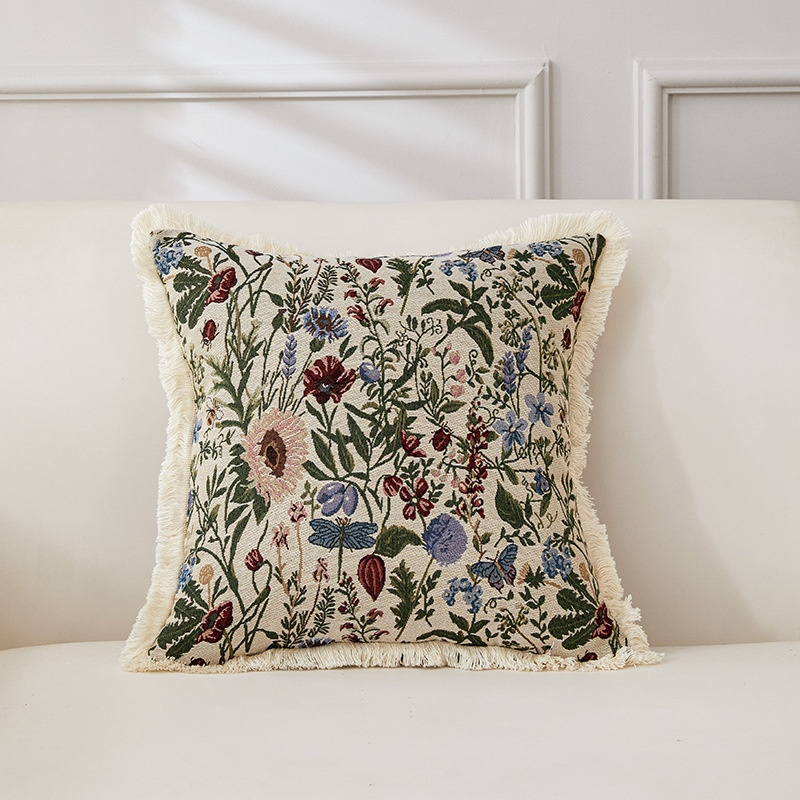 Coussin décoratif rétro en coton et lin