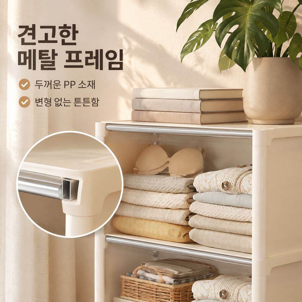 심플하고 투명한 플립형 다단 의류 수납장