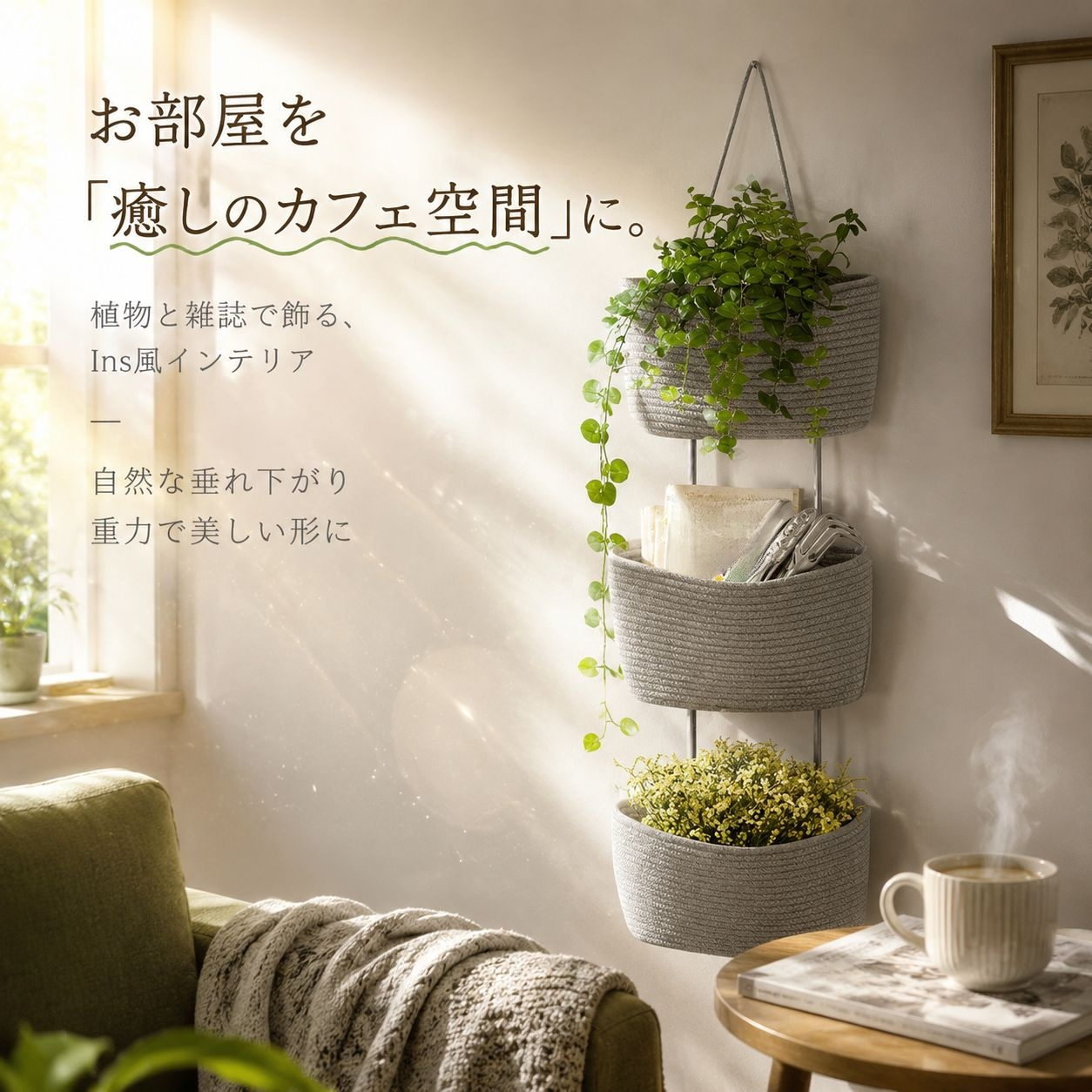 雑誌収納三段ハンギングバスケット