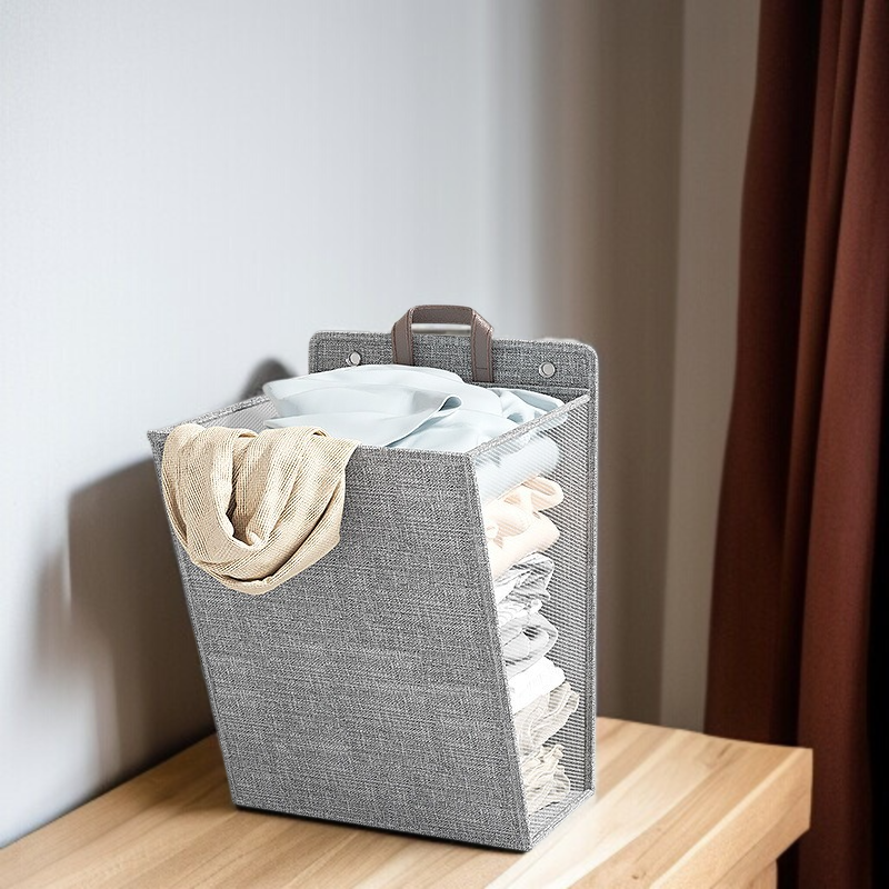 Cesta de almacenamiento de algodón y lino, cesta multifuncional plegable para ropa