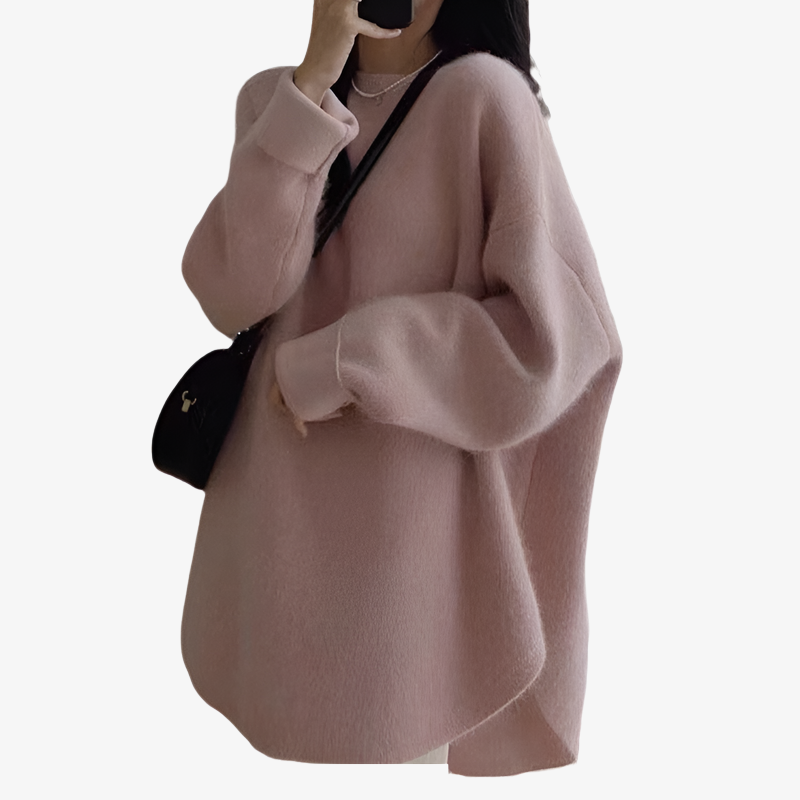 ニット セーター レディース 冬 長袖 ラウンドネック モヘア プラッシュ 暖かい セーター レディース 2024 秋冬 ソリッドカラー 多用途 ソフト ワックス状 高品質 アウター ニット ボトム 