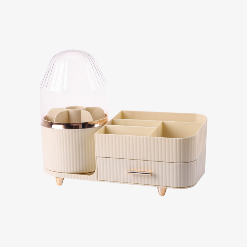 Étagère de rangement cosmétique rotative avec couvercle, boîte de rangement de bureau anti-poussière
