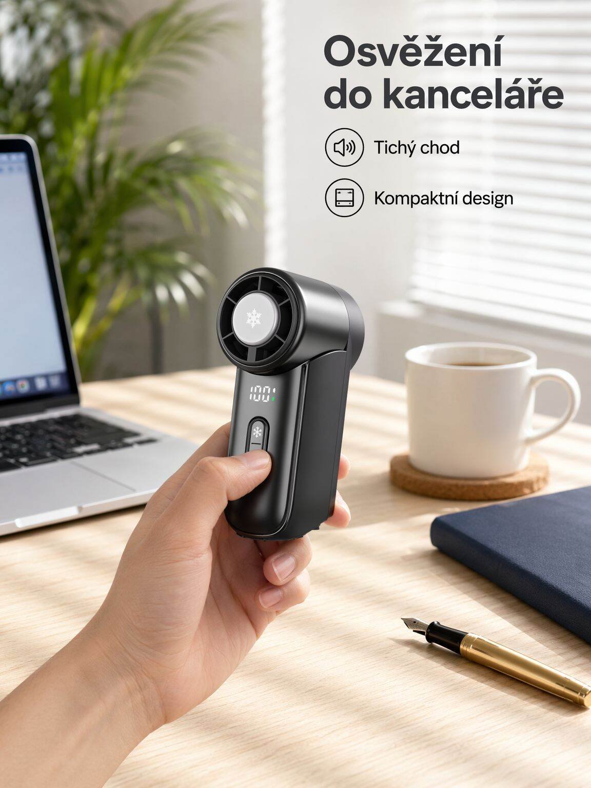Ventilátor s plynulou regulací rychlosti, dobíjecí, přenosný, vysokorychlostní ruční ventilátor