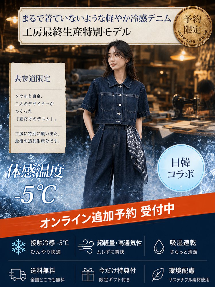夏向け薄手デニムセットアップ
