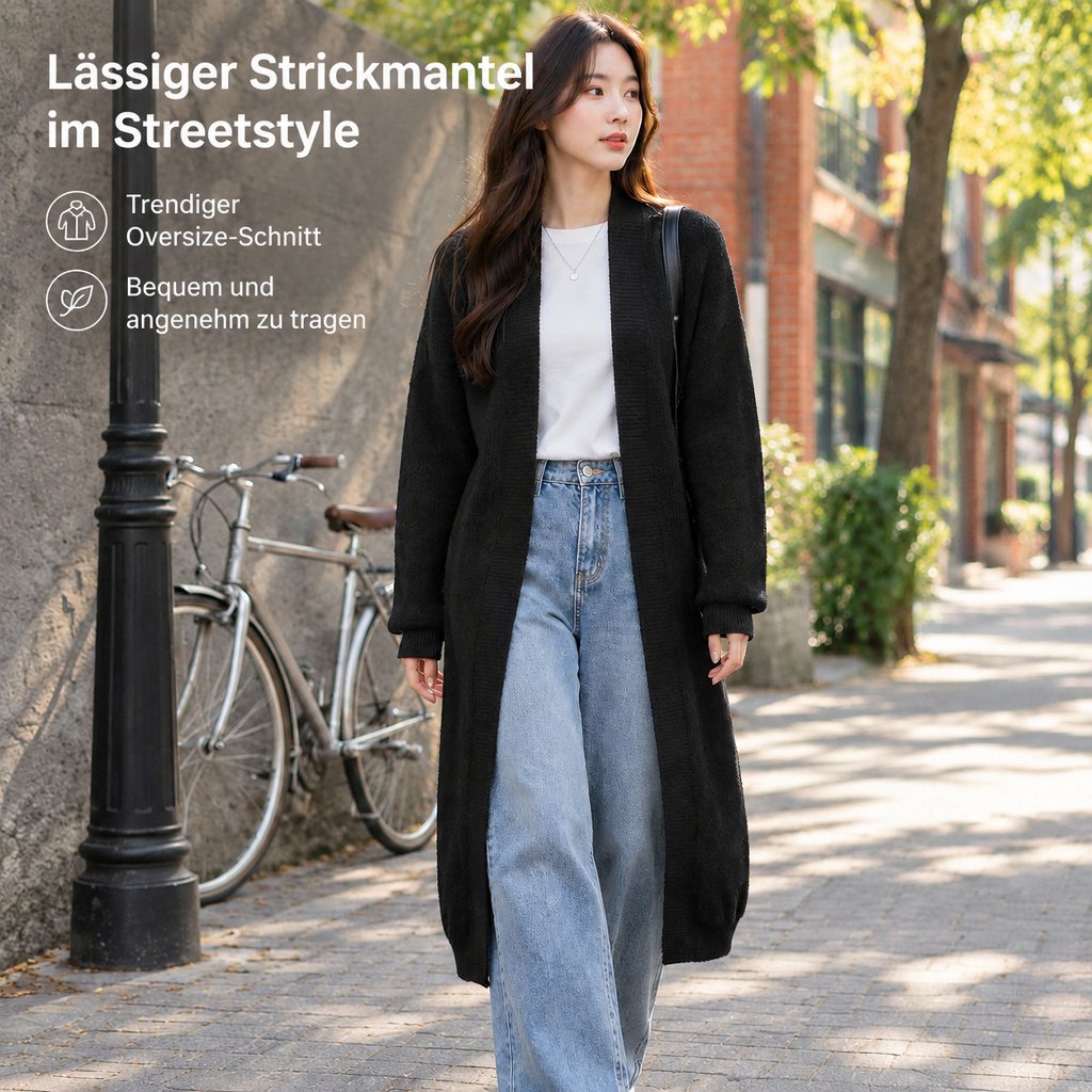 Langer, bequemer Strick-Cardigan für Damen