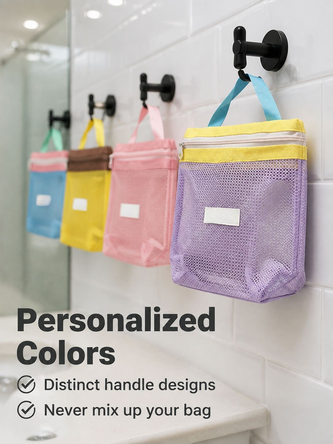 Mesh cosmetic storage bag with convenient portable design
