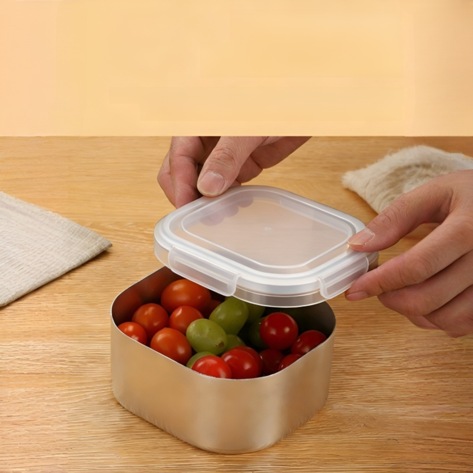 휴대용 올알루미늄 사각 도시락통, 손잡이 포함, 야외 피크닉 및 식품 보관에 적합