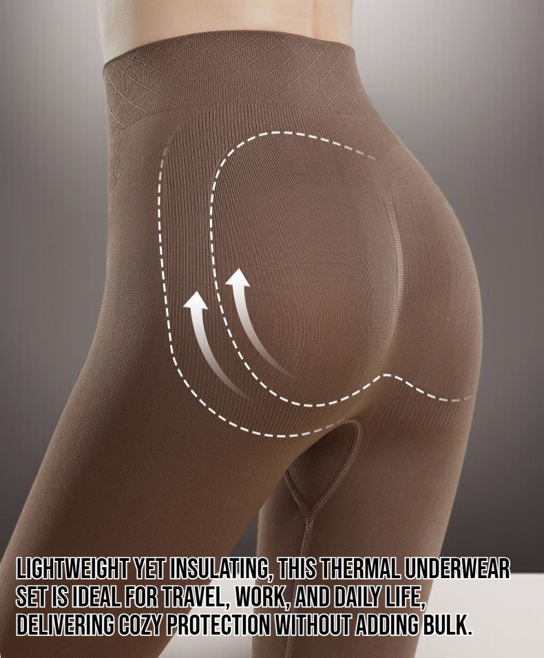 Model wearing lightweight seamless thermal underwear for women