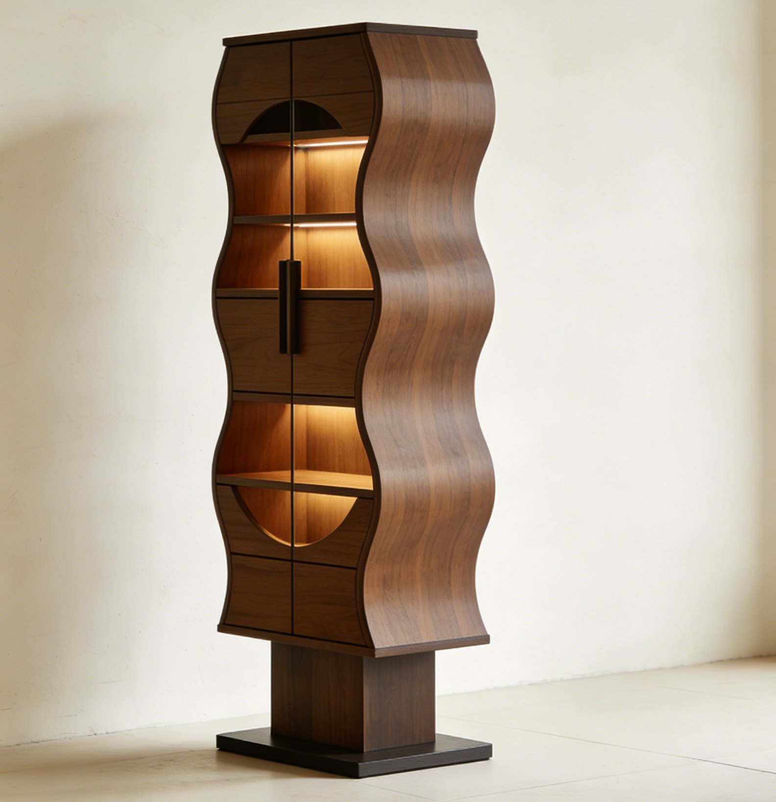 Solid Wood High Cabinet with Wavy Edges