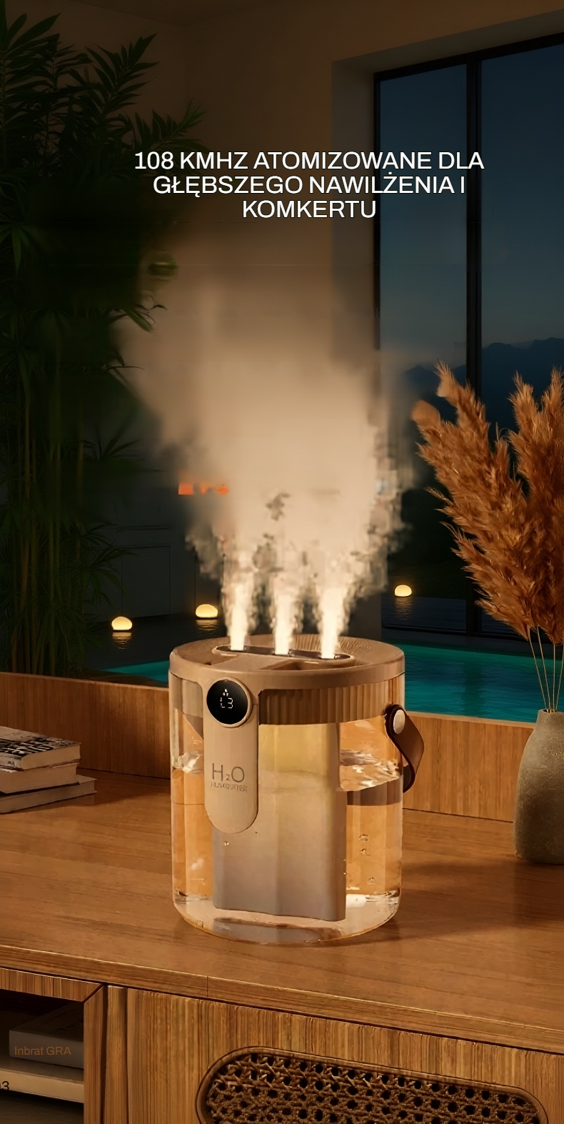 Nawilżacz powietrza z włączoną lampką nocną