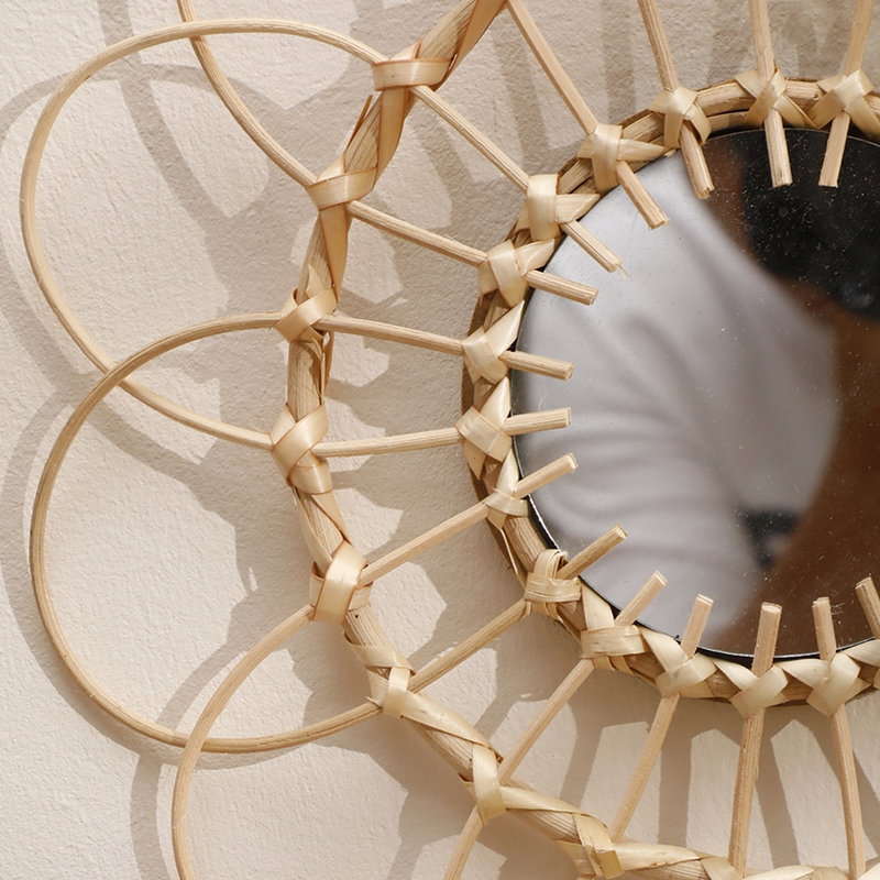 Handmade Bamboo Woven Glass Wall Mirror