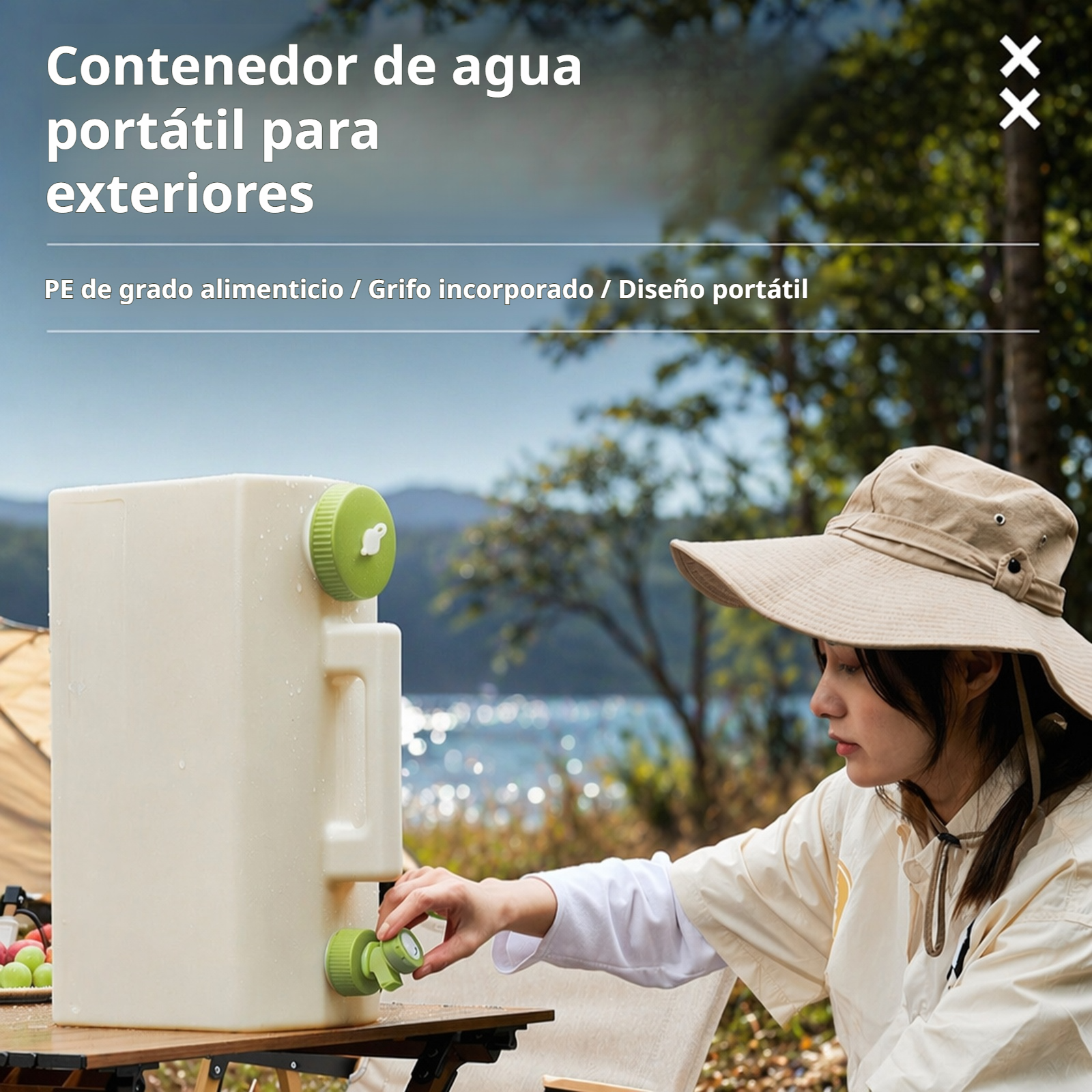 Contenedor de agua portátil de grado alimenticio, con llave, para camping y uso en automóvil