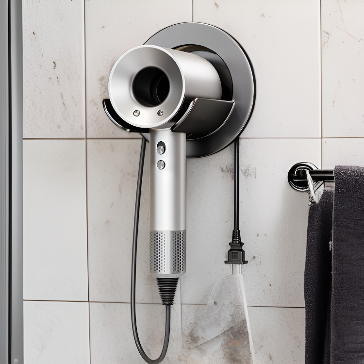 Soporte de secador de cabello sin taladro para baño, estante organizador, manos libres