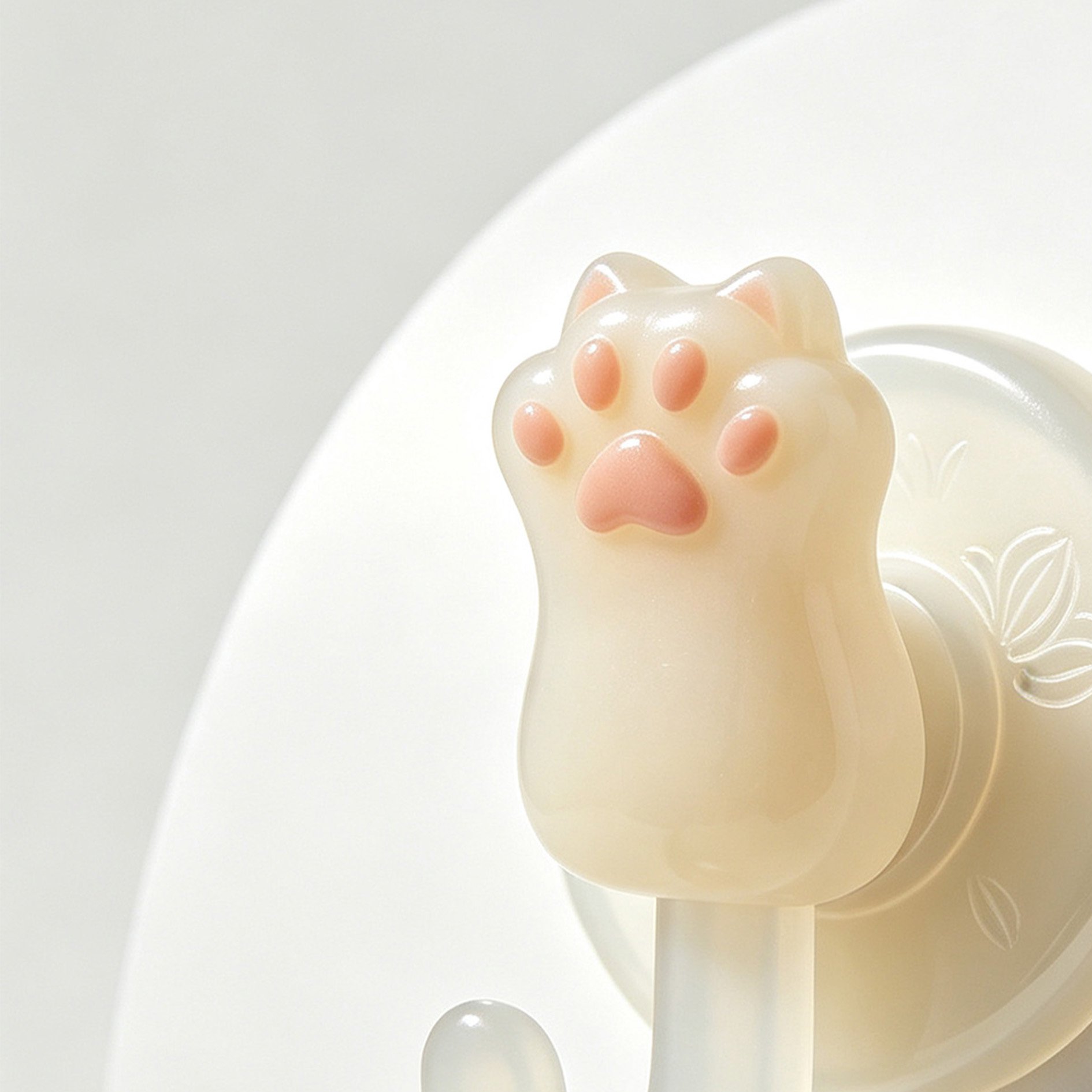 壁に取り付けた肉球型吸盤フックの使用例