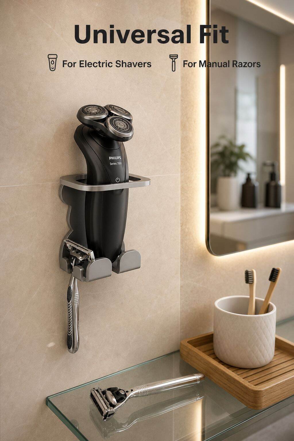 No-Drill Bathroom Razor Holder, Electric Shaver Storage Rack
