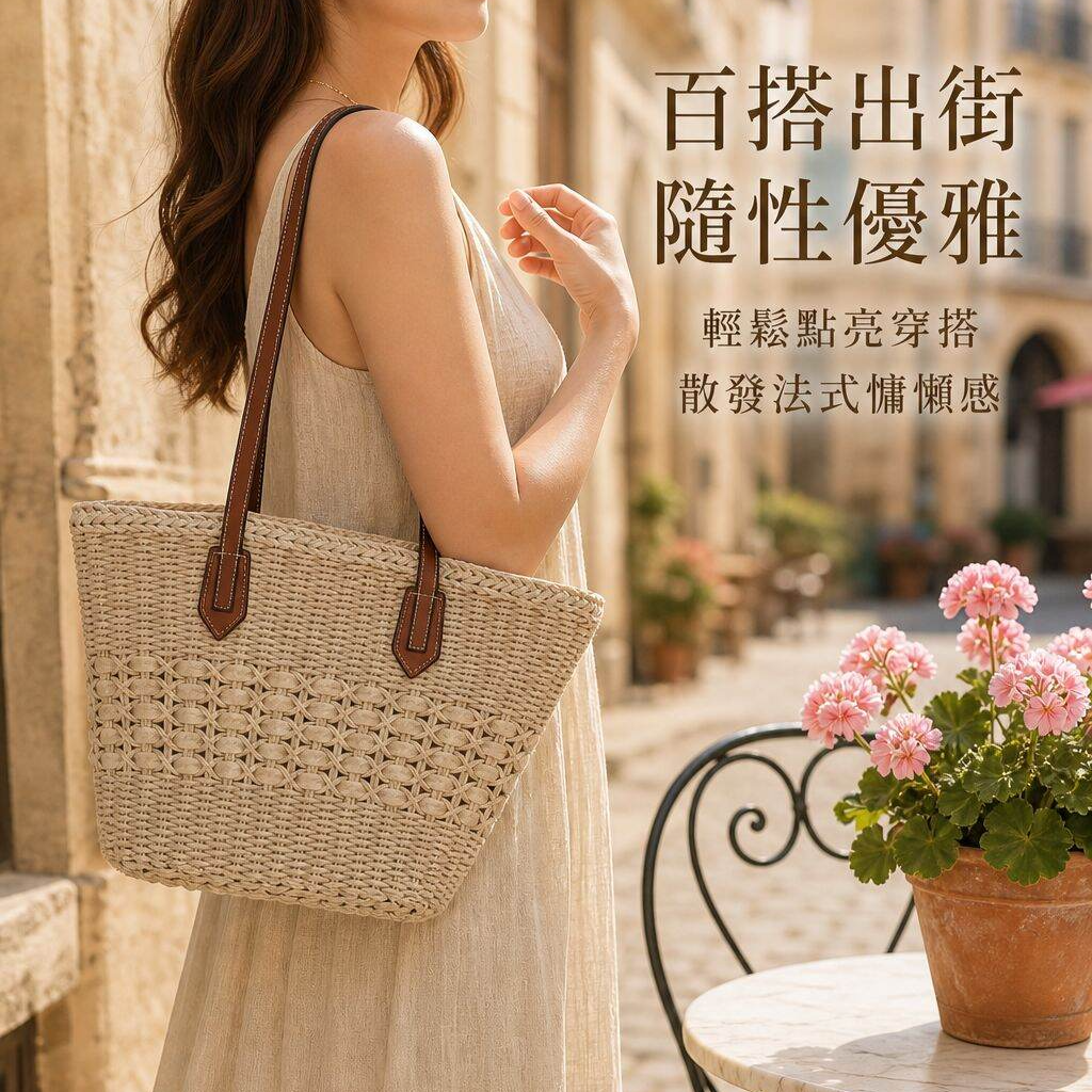 度假旅遊休閒草編包女手提斜挎編織沙灘托特包