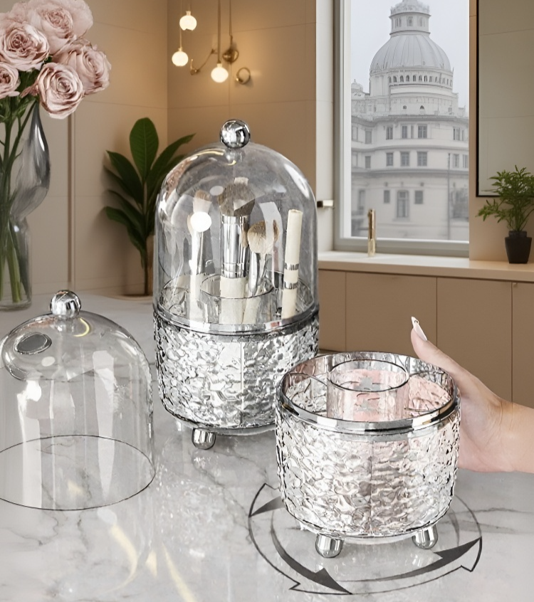 Space-saving makeup brush holder for vanity