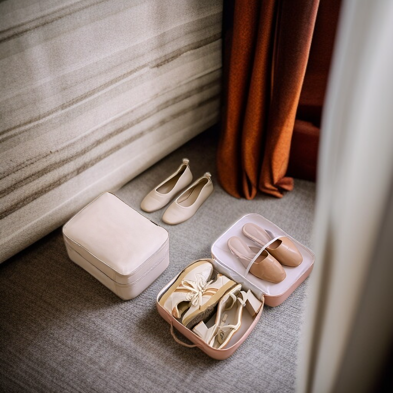 Bolsa portátil de zapatos para viaje, plegable, con tres compartimentos