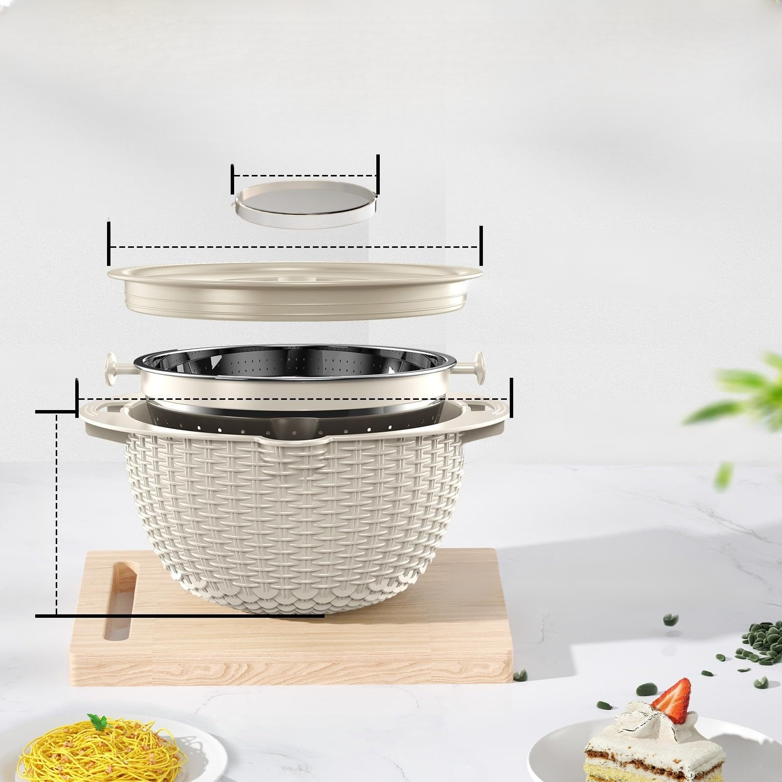 家用可旋轉不鏽鋼雙層刨絲洗菜籃