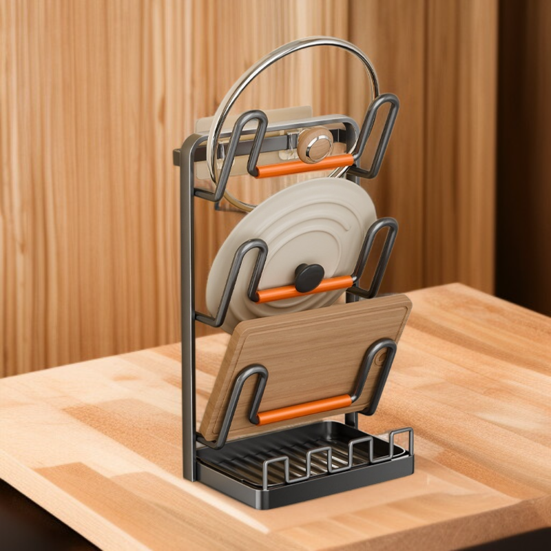 لوح تقطيع متعدد الاستخدامات للمطبخ ورف تخزين لأغطية القدور