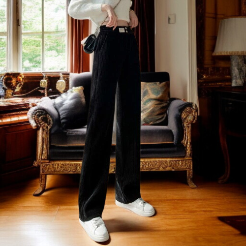 느긋한 슬림 드레이프 셰닐 스트레이트 팬츠