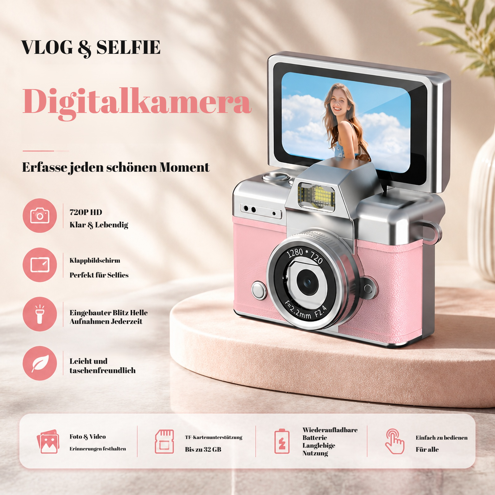 Retro CCD HD tragbare Daumenkamera mit Klappdisplay