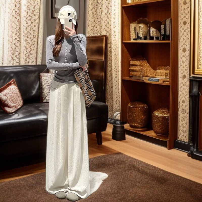 마운틴 캐주얼 팬츠 드롭감 와이드 슬림핏 가림 와이드 팬츠 정장바지 여 하이웨스트 캐주얼 팬츠