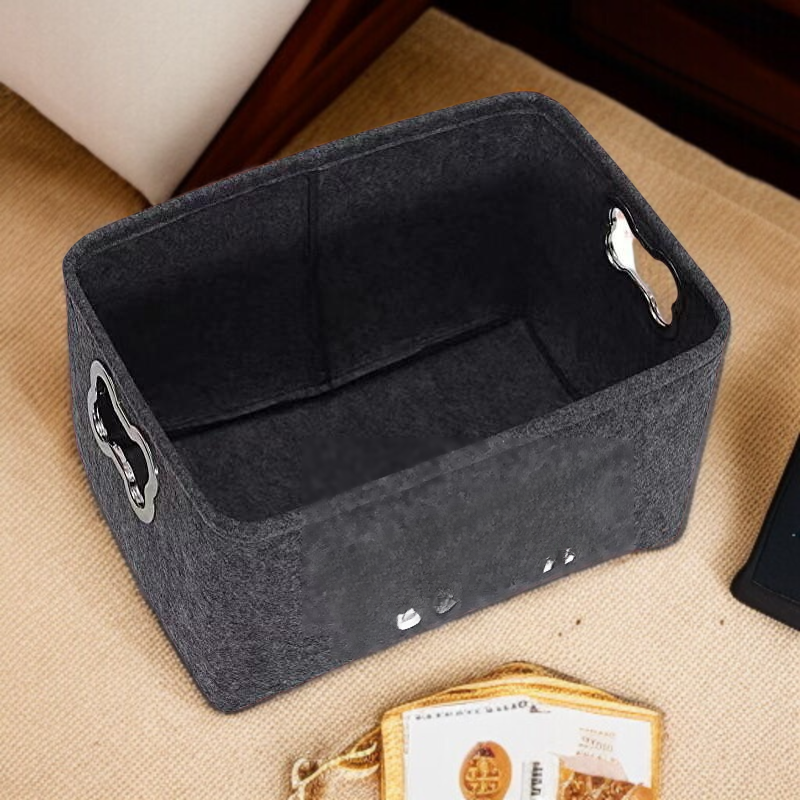 New felt dog toy storage basket foldable wooden handle woven dirty clothes basket storage basket sun