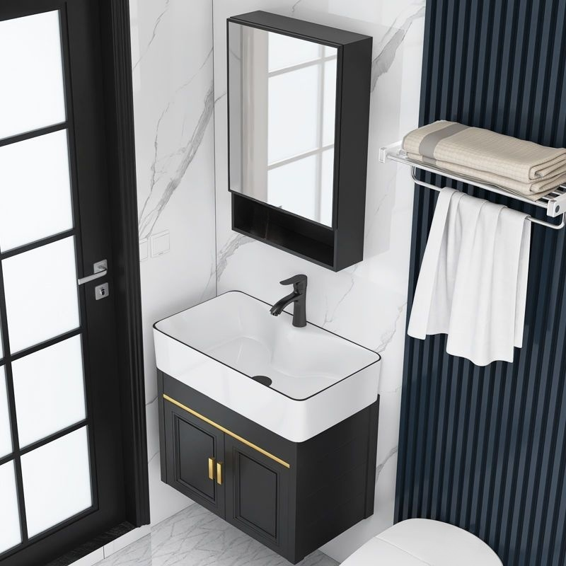 Compact Bathroom Vanity with Space Aluminum Cabinet and Ceramic Sink