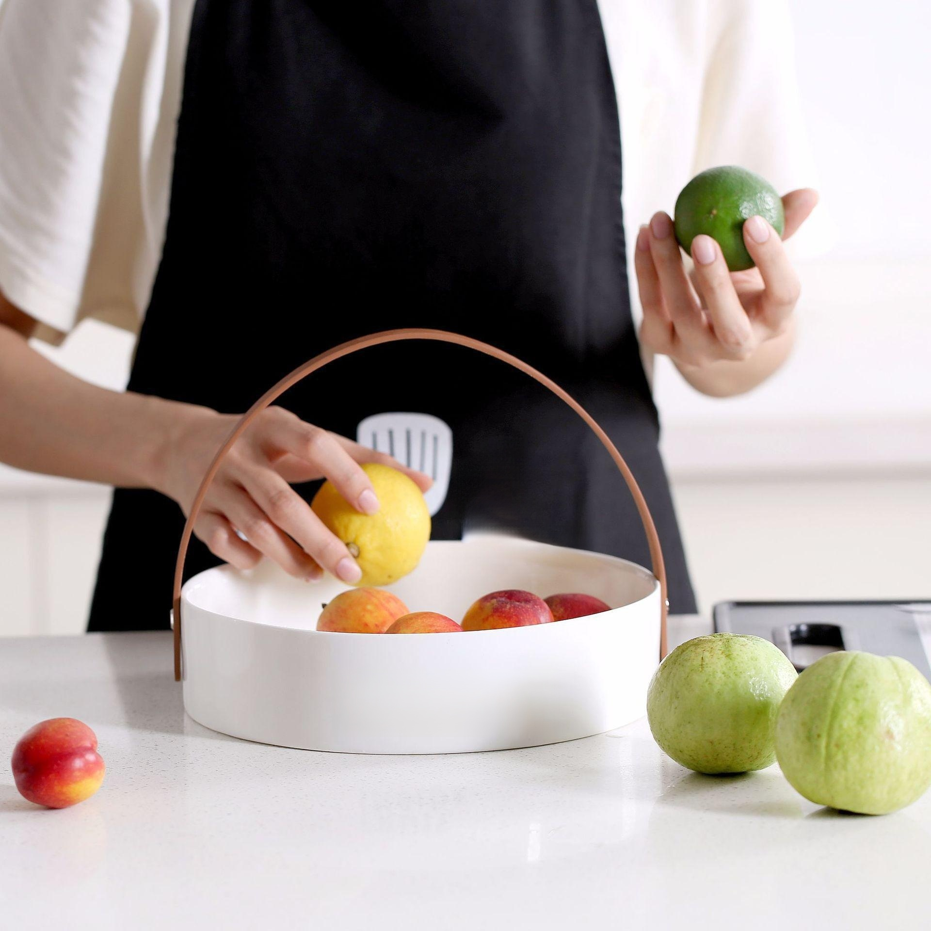 圓盤皮革提把餐具