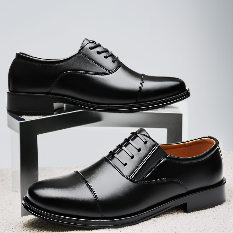 حذاء جلد رجالي للأعمال بنعل ناعم، ثلاث وصلات، أسود، مناسب للمقابلات والتصوير، كاجوال للشباب