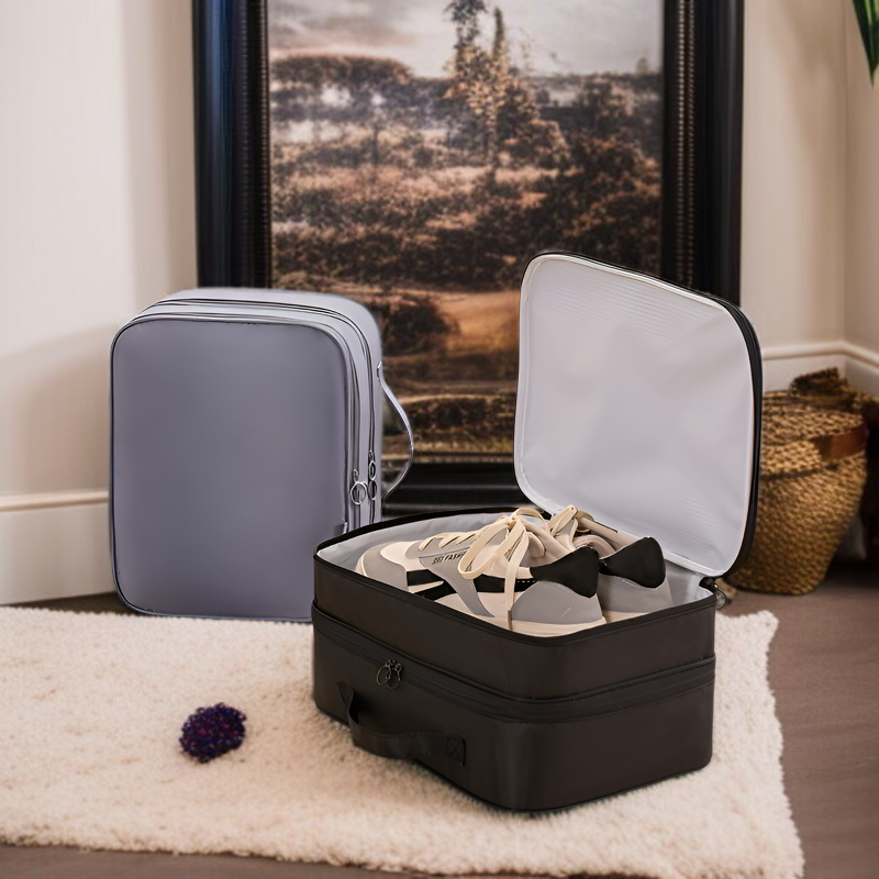 旅行用靴収納バッグ 折りたたみ式 ポータブル 3層 立体 靴バッグ 旅行用