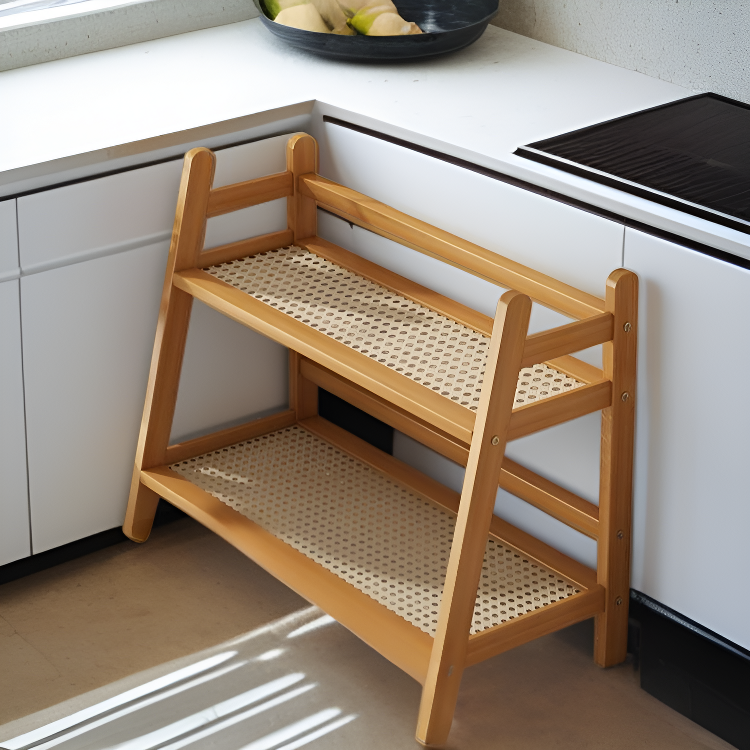 Multifunctional rattan storage rack for kitchen