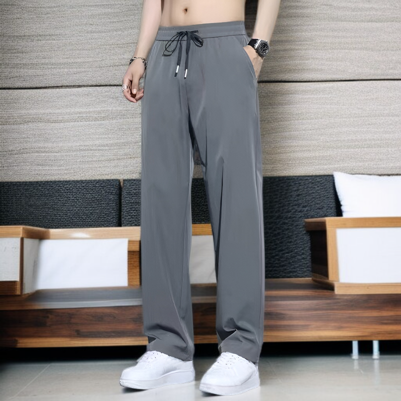 夏の薄いアイスシルクパンツメンズルーズストレートパンツドレープパンツ速乾スポーツパンツカジュアルパンツ