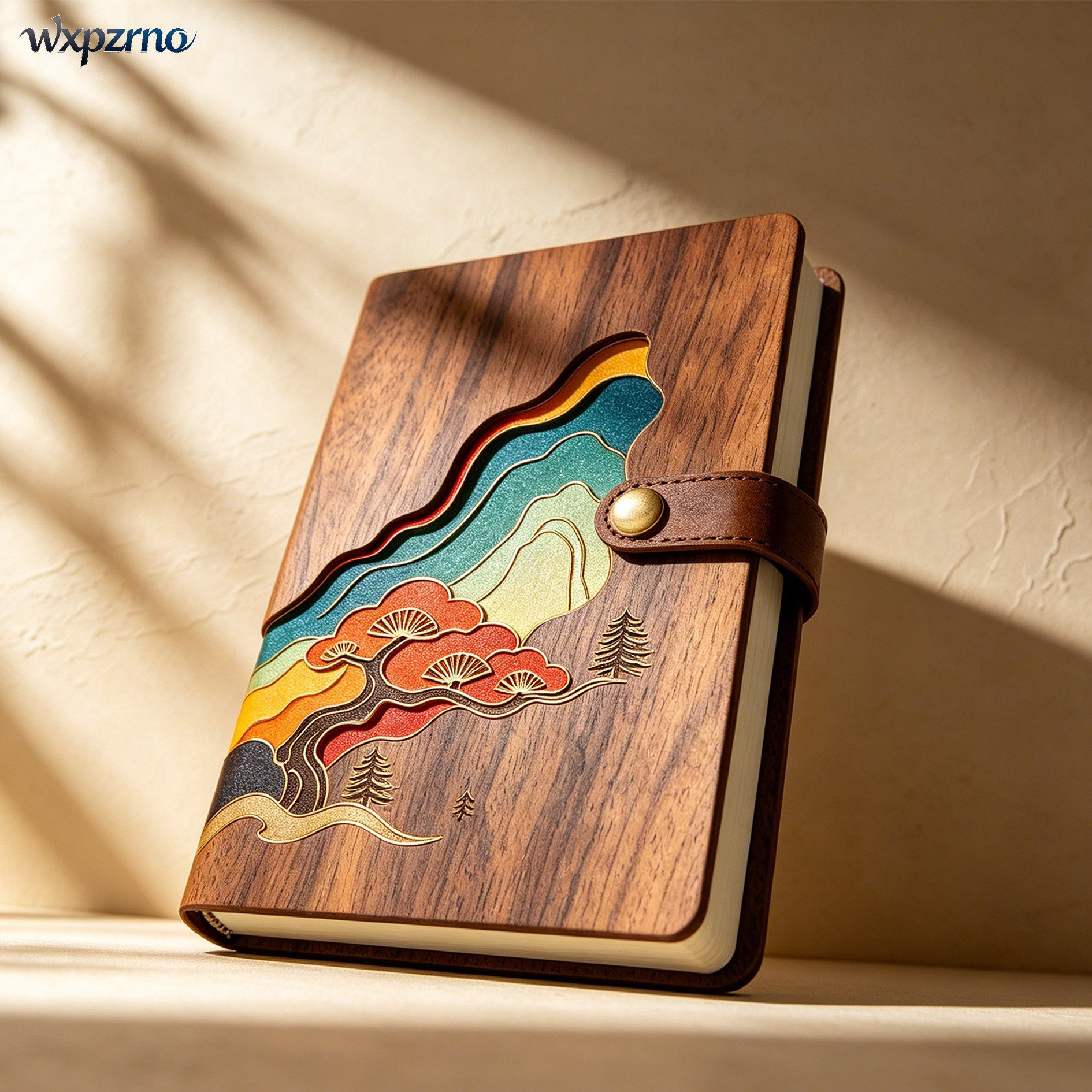 Creative Wooden Notebooks Set of 5 displayed on a desk